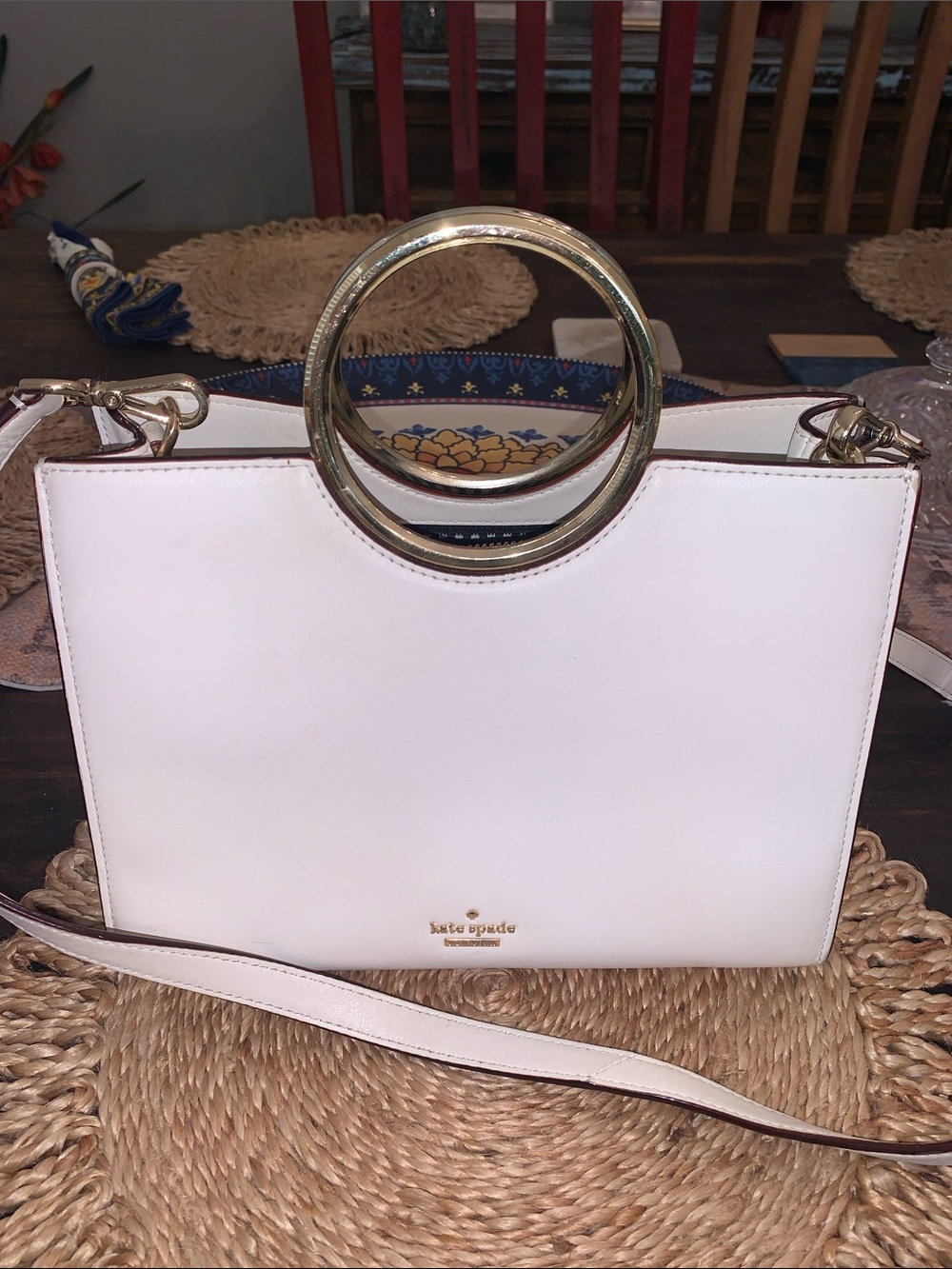 kate spade White Rock Road Sam Leather Shoulder Bag with Gold Ring Handles